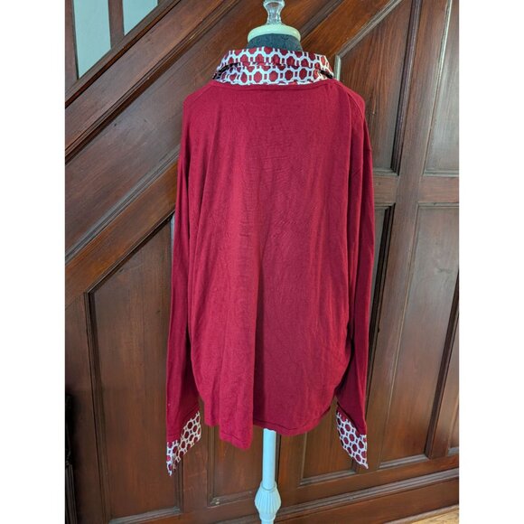 Maggie Barnes Red & White Geometric Print 3X Womens Long Sleeve Top - Picture 4 of 8